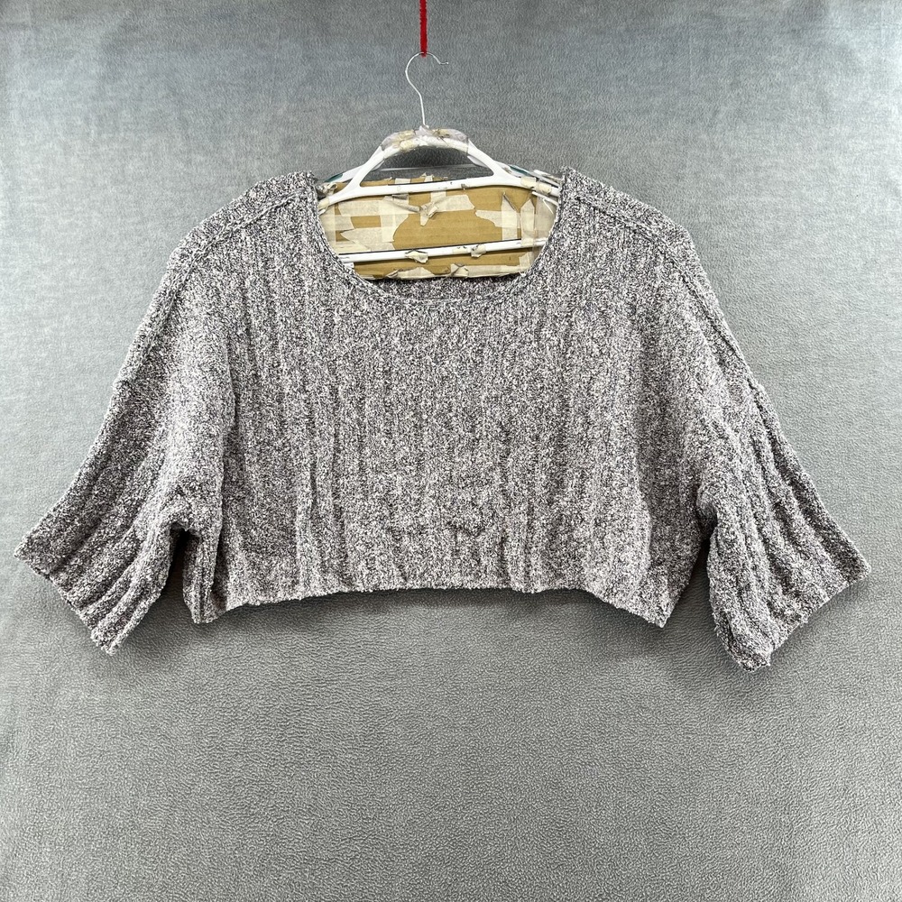 Free People Womens Size M gray cable knit pullover short sleeve Sweater